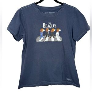 Life is Good Women's "The Beagles" Crusher T-shirt Blue Size Medium Cotton